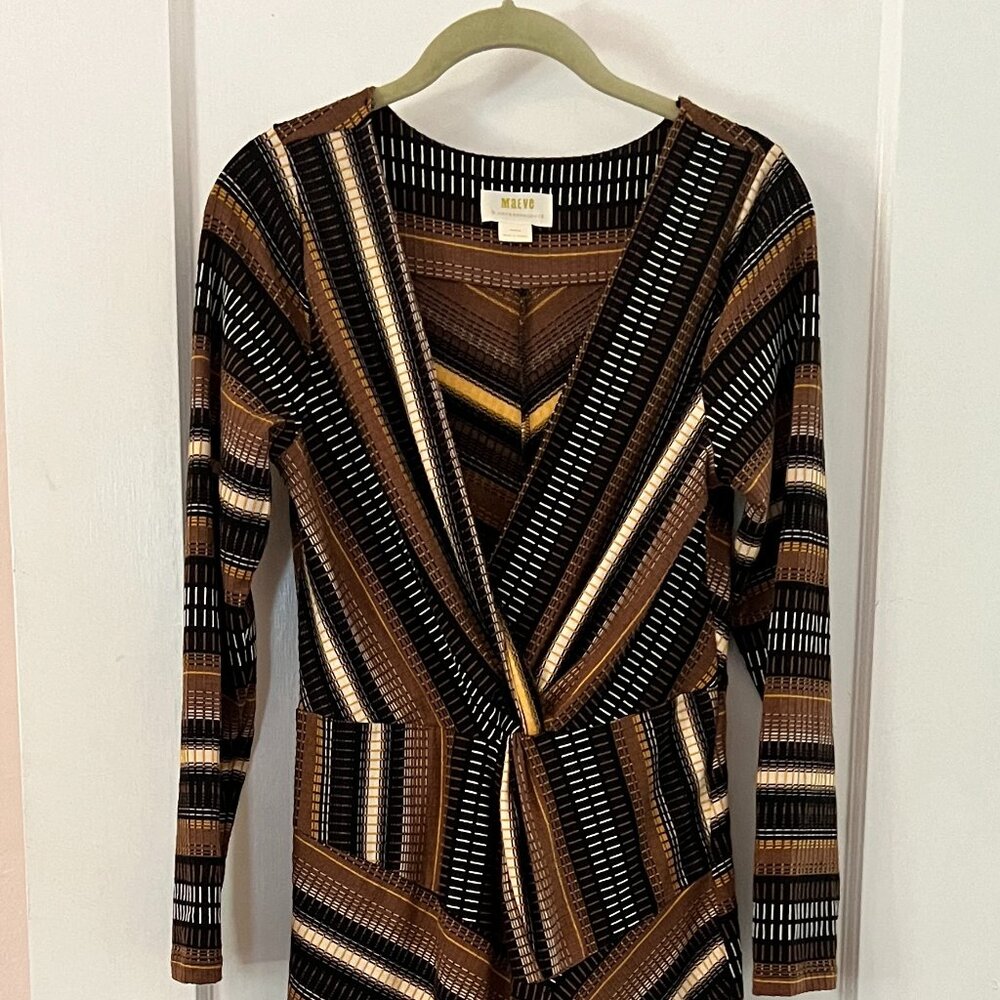 Anthropologie Maeve Brown and Black Strip Dress - Like New